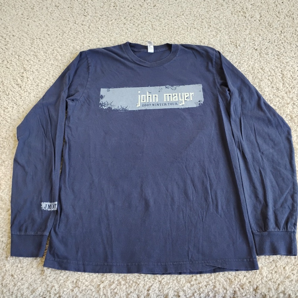 John Mayer Shirt Mens Medium Blue 2007 Winter Tour Long Sleeve Vintage Y2K Band